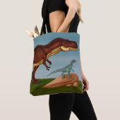 T-Rex en Velociraptor Tote Bag (Dichtbij)
