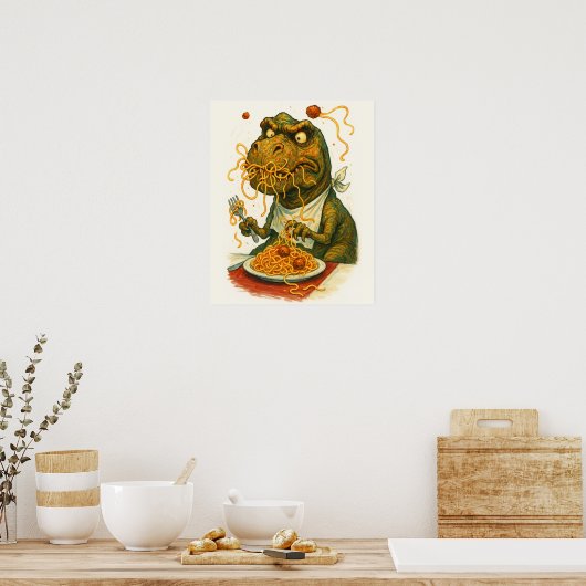 T-Rex Eten Spaghetti Poster (Keuken)