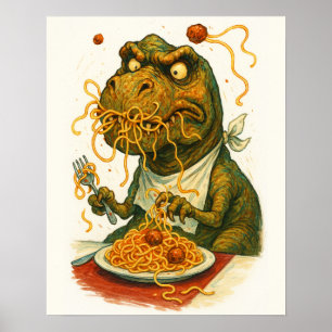 T-Rex Eten Spaghetti Poster
