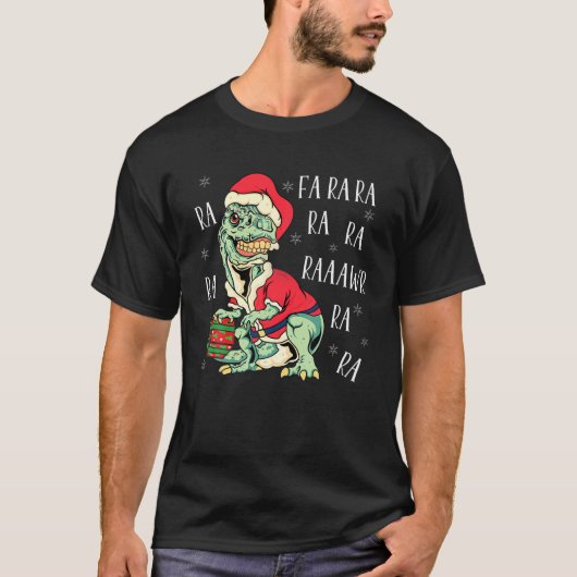 T Rex Fa Ra Ra Ra Rawr Kerstdinosaur Santa T-shirt (Voorkant)