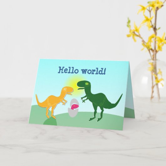 T-Rex Family Dino Baby Hallo Kaart Egg (Gele Bloem)