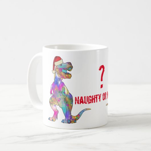 T Rex Festive Dinosaur Funny Naughty of Nice Quote Koffiemok (Voorkant links)