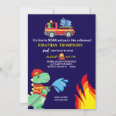 T Rex Fireman Uitnodiging voor 2e verjaardagsfeest (Voorkant)