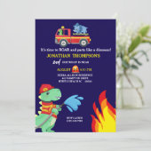 T Rex Fireman Uitnodiging voor 2e verjaardagsfeest (Staand voorkant)