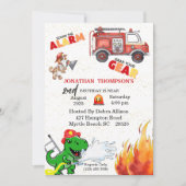 T Rex Firemans 2e verjaardag Uitnodiging (Voorkant)