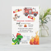 T Rex Firemans 2e verjaardag Uitnodiging (Staand voorkant)