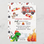 T Rex Firemans 2e verjaardag Uitnodiging (Voorkant / Achterkant)
