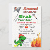 T Rex Firemans 4th Birthday Party Invitation Kaart (Voorkant)