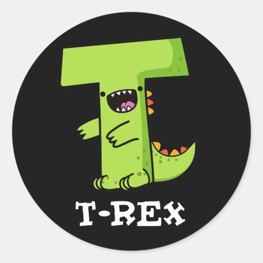 T-Rex Funny Alphabet Dinosaur Pun Dark BG Ronde Sticker (Voorkant)