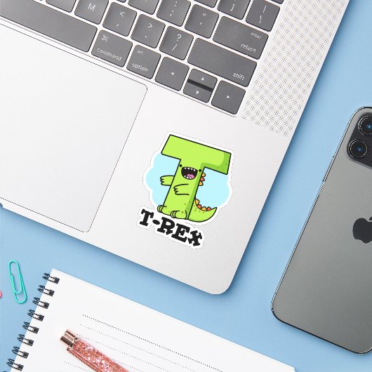T-Rex Funny Alphabet Dinosaur Pun Sticker (Laptop met iPhone)