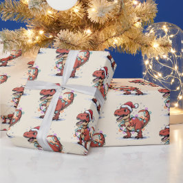 T-Rex Funny Boy Christmas Lights inpakpapier