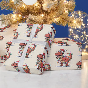 T-Rex Funny Boy Christmas Lights inpakpapier