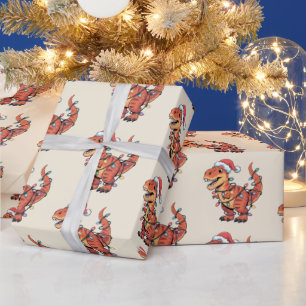 T-Rex Funny Boy Christmas Lights inpakpapier
