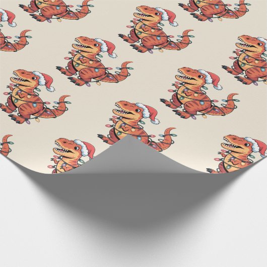 T-Rex Funny Boy Christmas Lights inpakpapier (Hoek)