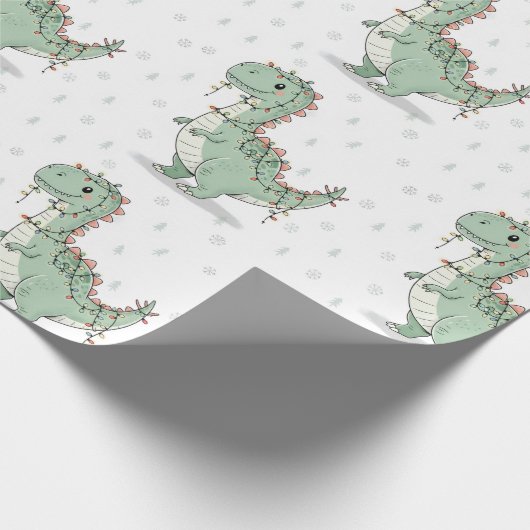 T-Rex Funny Boy Christmas Lights inpakpapier (Hoek)