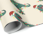 T-Rex Funny Boy Kerstmis Cadeaupapier (Rol Hoek)