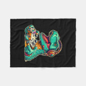 T-rex gamen met headset Funny Dinosaur Gamer Gra Fleece Deken (Voorkant (Horizontaal))