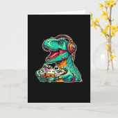 T-rex gamen met headset Funny Dinosaur Gamer Gra Kaart (Gele Bloem)