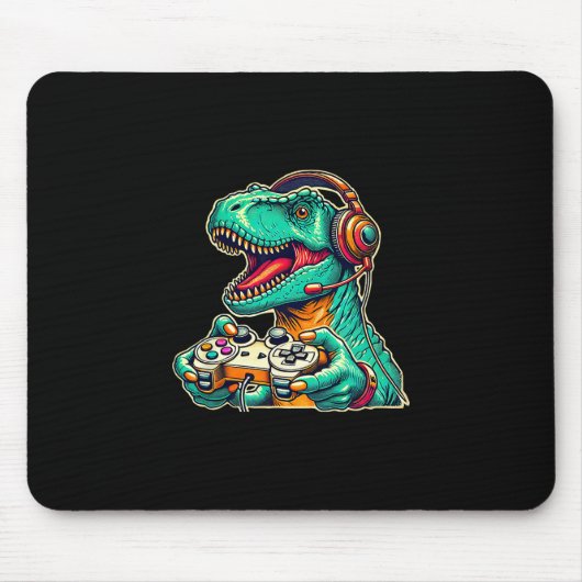 T-rex gamen met headset Funny Dinosaur Gamer Gra Muismat (Voorkant)