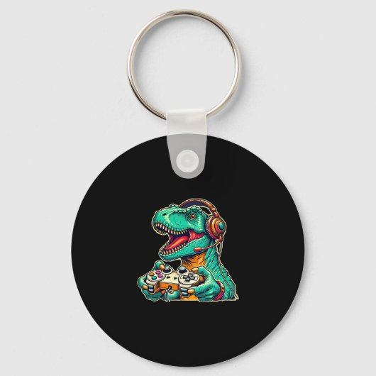 T-rex gamen met headset Funny Dinosaur Gamer Gra Sleutelhanger (Voorkant)