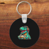 T-rex gamen met headset Funny Dinosaur Gamer Gra Sleutelhanger (Voorkant)