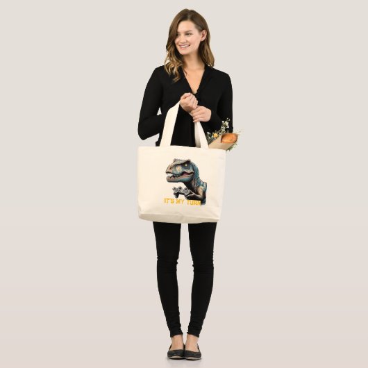 T-Rex Gamer It’s My Turn Design Grote Tote Bag (Voorkant (model))