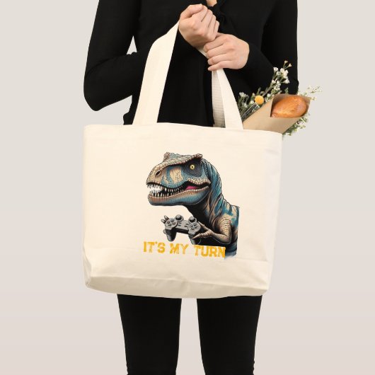 T-Rex Gamer It’s My Turn Design Grote Tote Bag (Voorkant (product))
