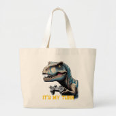 T-Rex Gamer It’s My Turn Design Grote Tote Bag (Voorkant)