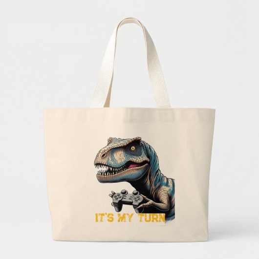 T-Rex Gamer It’s My Turn Design Grote Tote Bag (Voorkant)