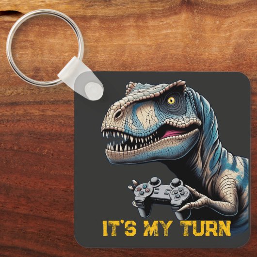T-Rex Gamer It’s My Turn Design Sleutelhanger (Voorkant)