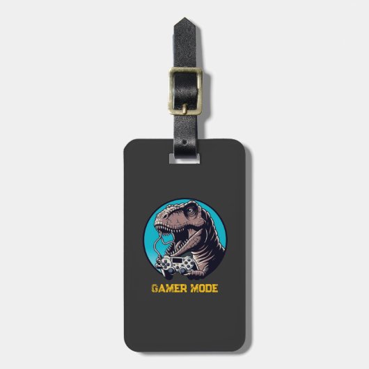 T-Rex Gamer Mode Dinosaur Art Bagagelabel (Voorkant verticaal)