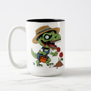 T-Rex Gardener Zombie Tweekleurige Koffiemok