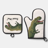 T-Rex Geef me eten! dinosaurus Tyrannosaurus Ovenwant & Pannenlap Set (Voorkant)