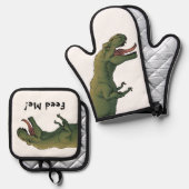 T-Rex Geef me eten! dinosaurus Tyrannosaurus Ovenwant & Pannenlap Set (Voorkant / Achterkant)