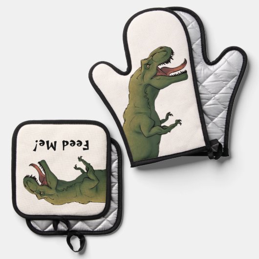 T-Rex Geef me eten! dinosaurus Tyrannosaurus Ovenwant & Pannenlap Set (Voorkant / Achterkant)