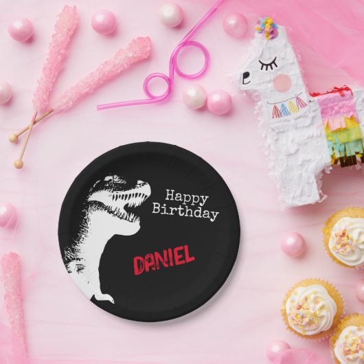 T-rex gepersonaliseerde verjaardag papieren bordje (Feest)