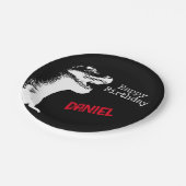 T-rex gepersonaliseerde verjaardag papieren bordje (Gekanteld)