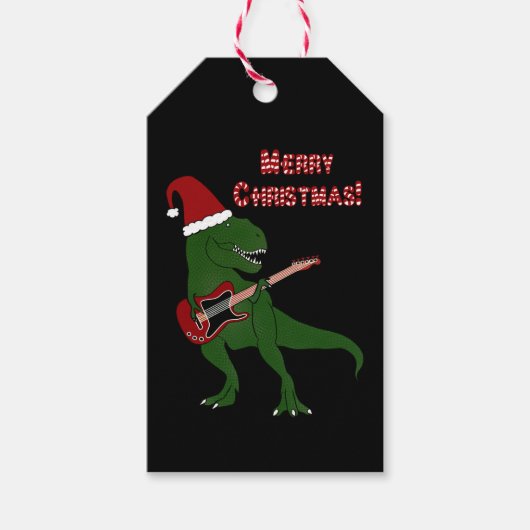 T-Rex Gitaar Kerstmis Cadeaulabel (Voorkant)