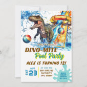 T-Rex Glijbaan Zwembad Feest Verjaardagsuitnodigin Kaart (Voorkant)