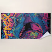 T-Rex Graffiti Pop Art Dinosaurus Illustratie Strandlaken (Voorkant)