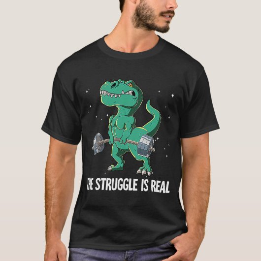 T rex Gym Weegtraining De strijd is echt T-shirt (Voorkant)