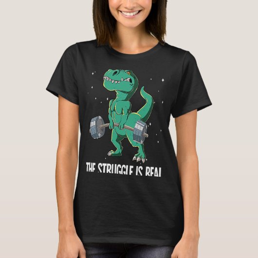 T rex Gym Weegtraining De strijd is echt T-shirt (Voorkant)
