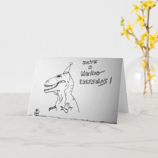 T Rex haat het openen van Cadeaus Kerstmis Kaart (Gele Bloem)