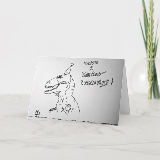 T Rex haat het openen van Cadeaus Kerstmis Kaart (Voorkant)