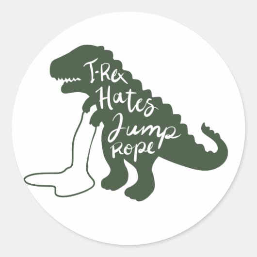 T-rex haat springtouw - Kies achtergrondkleur Ronde Sticker (Voorkant)
