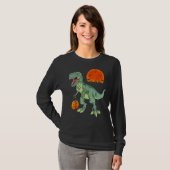T Rex Halloween Dinosaur Boys Pumpkin Jackolantern T-shirt (Voorkant volledig)