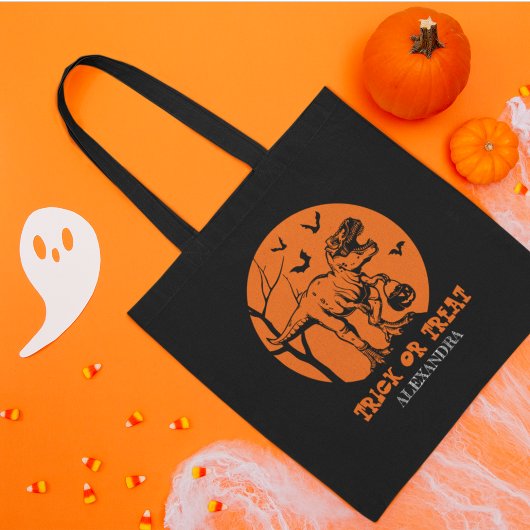 T Rex Halloween Dinosaurus Sinaasappel Spooky Pomp Tote Bag
