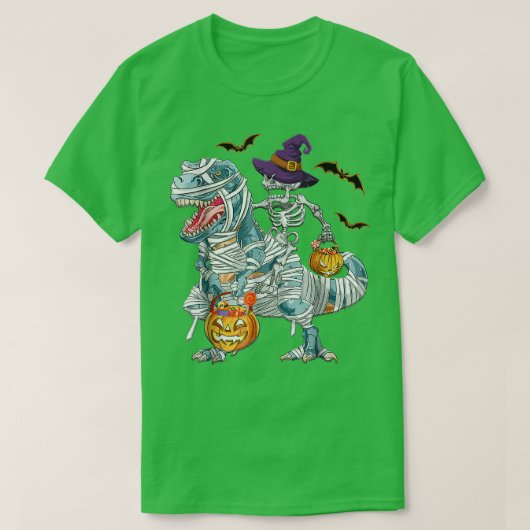 T-Rex Halloween Shirt Witch Pet Pumpkin Snoep Bask (Design voorkant)