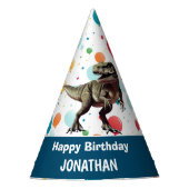 T Rex Happy Birthday Blue Party Pet Feesthoedjes (Voorkant)