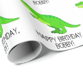 T-Rex Happy Birthday Name  Cadeaupapier (Rol Hoek)